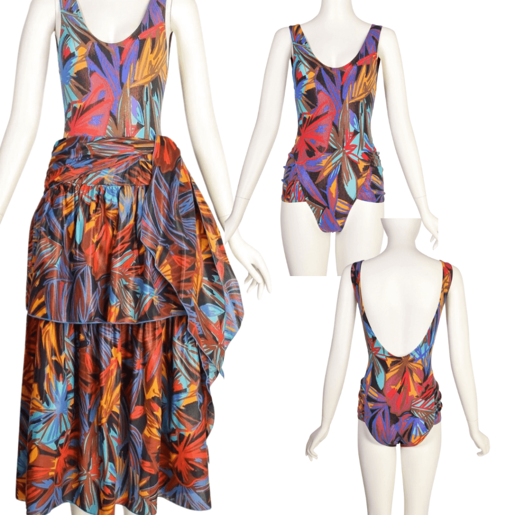 Vintage Jean-Louis Scherrer Swim suit and skit ensemble. A chick resort collection staple.