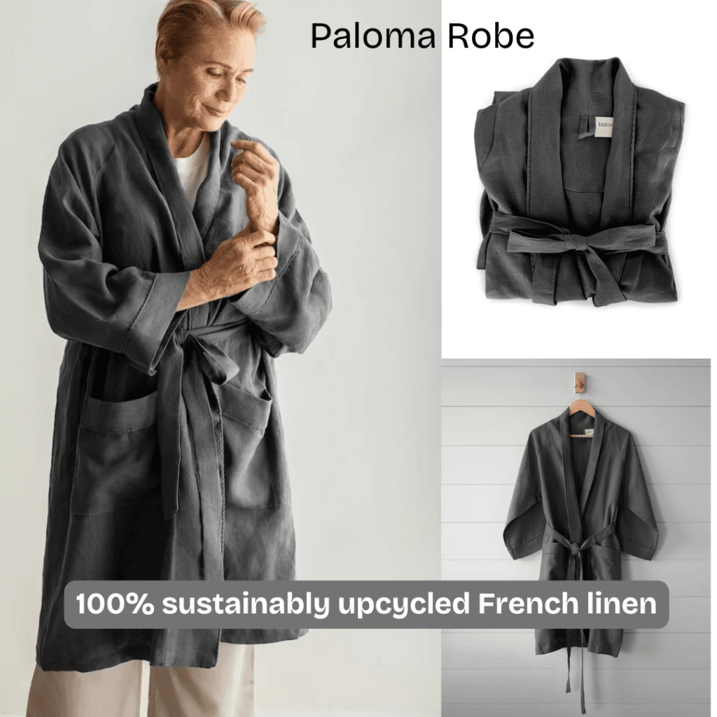 Sustainable linen kimono robe made from chemical-free European Flax Linen, hand-stitched in the USA.