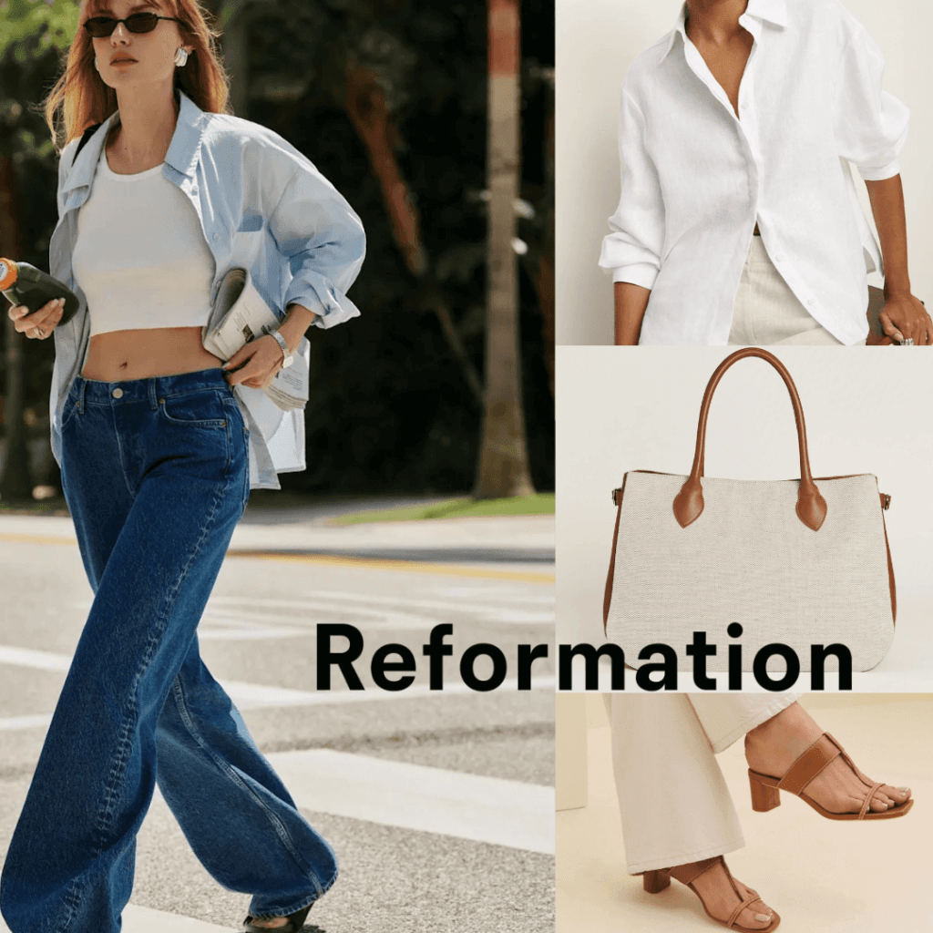 A curated selection of Reformation’s stylish and eco-friendly pieces, shirts, jeans, shoes and accessories.