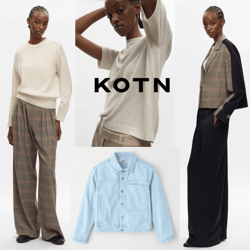 A selection of Kotn’s responsibly made fashion essentials, crafted from ethically sourced Egyptian cotton. Designed with timeless style and sustainability in mind, these pieces support fair wages and community development.