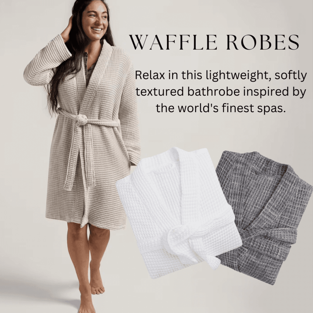 Parachute waffle bathrobe made from 100% long-staple Turkish cotton, featuring a soft, textured weave, folded collar, waist tie, and two hip pockets.