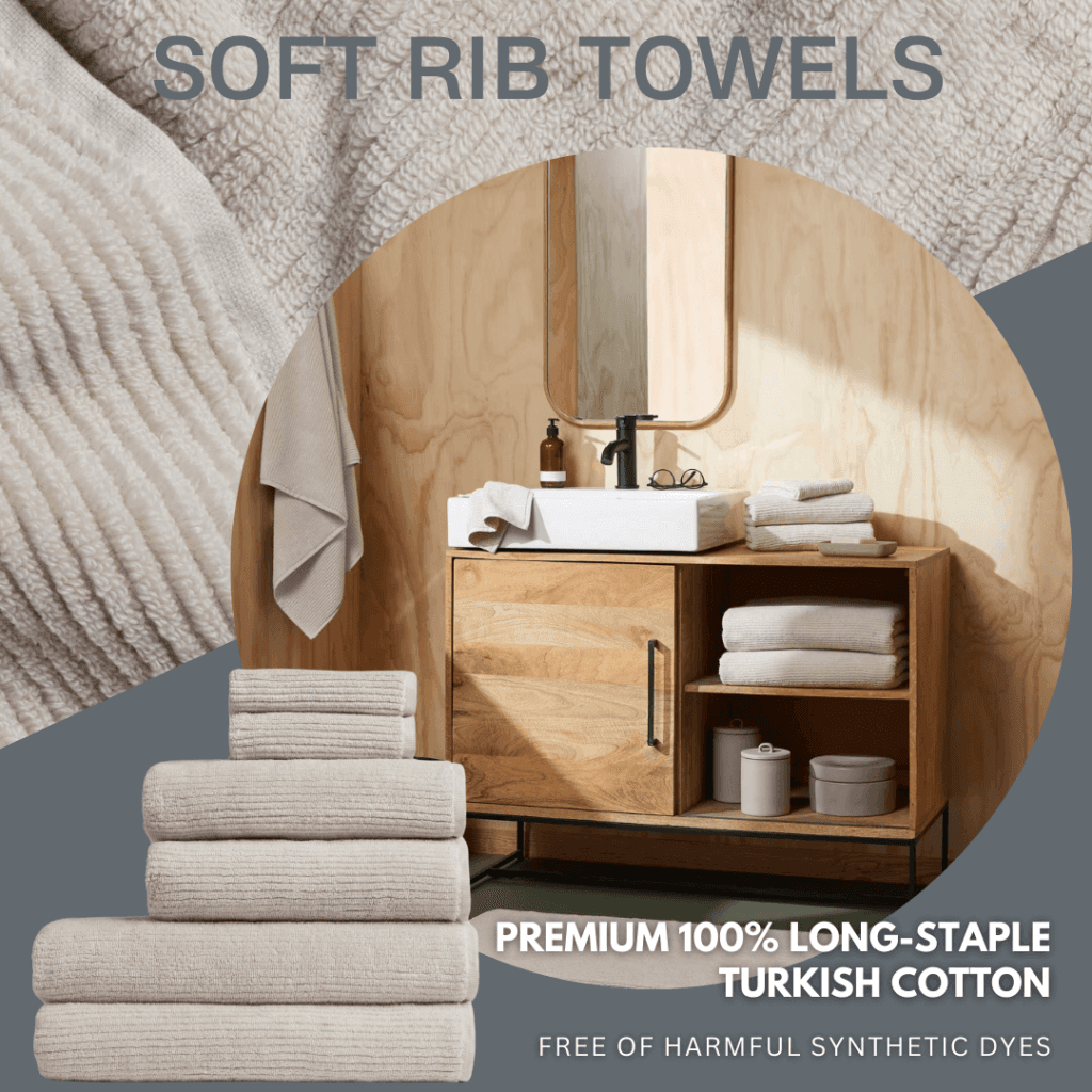 Supersoft and absorbent Parachute Soft Rib Towels, made from 100% long-staple Turkish cotton with a sculpted rib design for faster drying and luxury comfort.